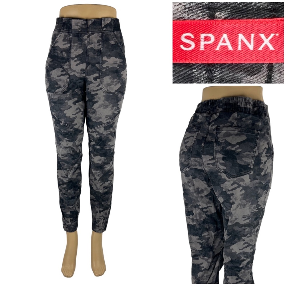 Spanx Stretch Twill Shaping High Rise Cargo Jogger Womens Medium Pants Camo EUC